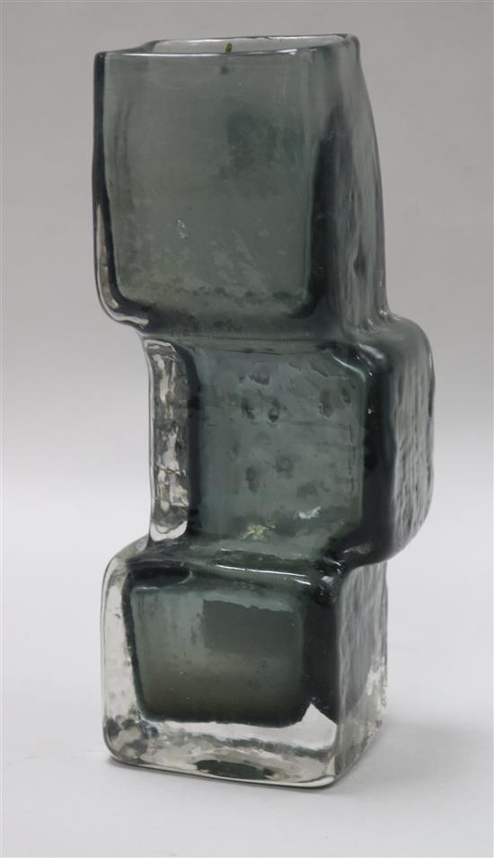 A Whitefriars pewter glass drunken bricklayer vase
